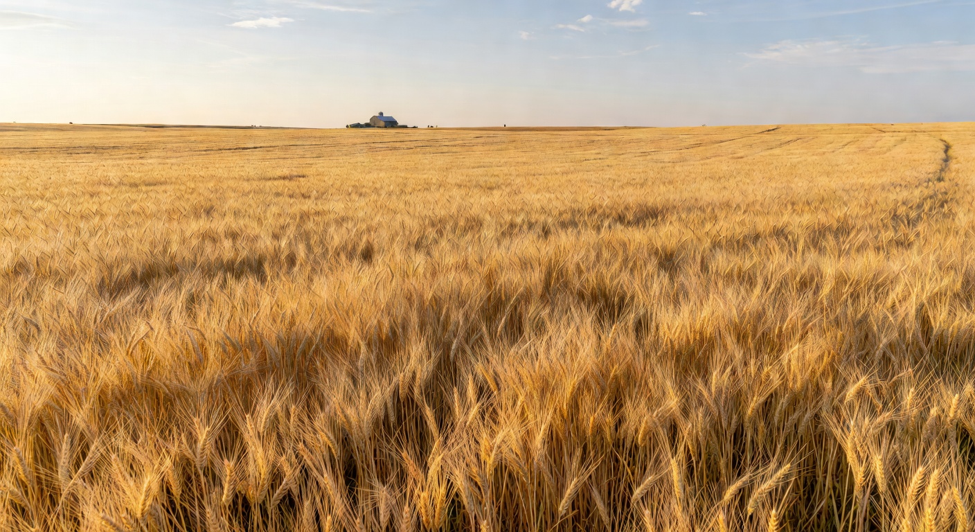 Vast peaceful wheat fields in warm daylight
